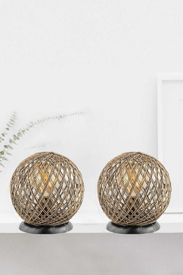 2 Balle Globe Lampshade Jute Beige Table Lamp - Swordslife