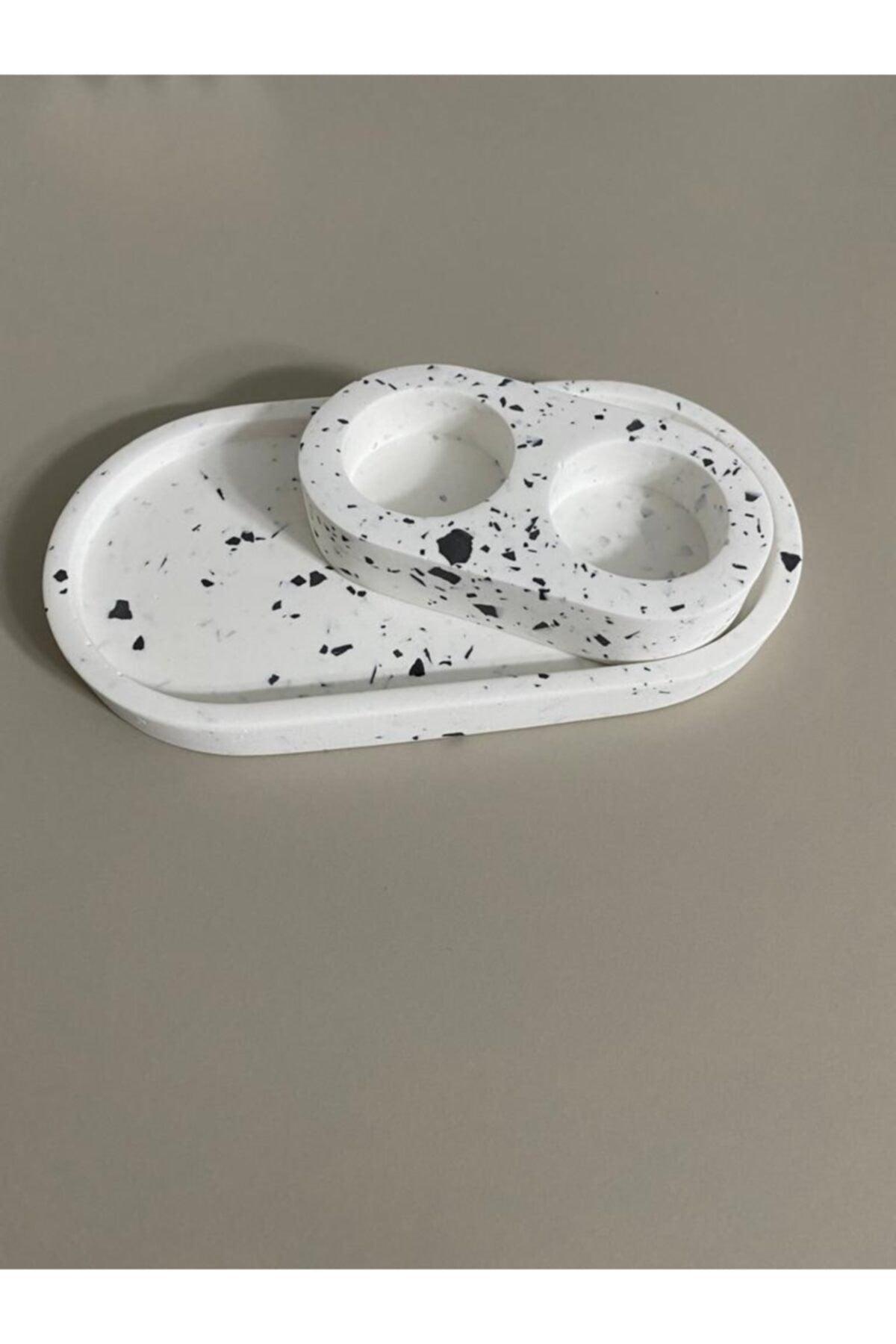 2 Pcs Decorative Oval Concrete Trinket Plate & Tealight Jewelry Plate Candle Plate Organizer Candle Holder Incense Holder - Swordslife