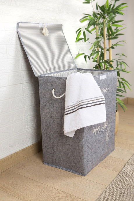 2 Lux Bathroom Set - Felt Covered Dirty Laundry Basket - Foldable Accordion Laundry Basket - Swordslife