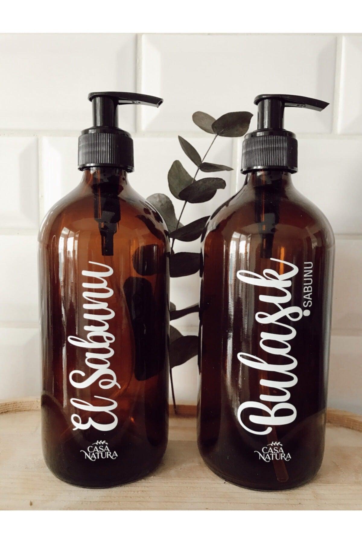 Set of 2 Amber Glass Bottle 500ml Hand Soap&dish Soap - Swordslife