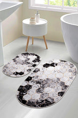 Set of 2 Bath Mat Digital Printing Non-Slip Toilet Seat Set Washable Honeycomb - Swordslife