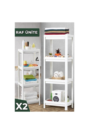 2 Pieces Bathroom Shelf Kitchen Shelf Balcony Shelf Organizer Shelf Wardrobe White - Swordslife