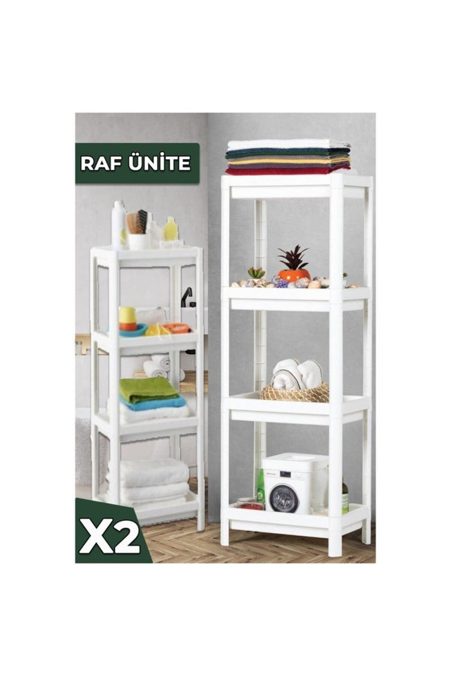 2 Pieces Bathroom Shelf Kitchen Shelf Balcony Shelf Organizer Shelf Wardrobe White - Swordslife