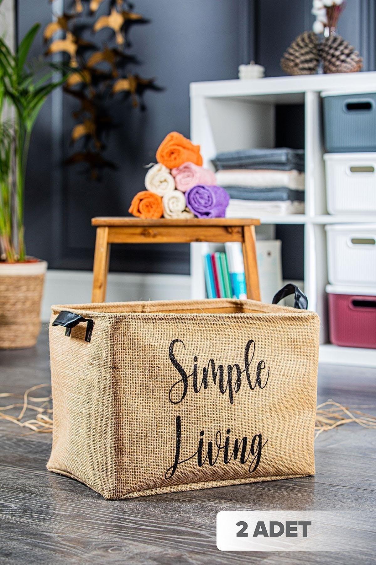 2 Pieces Simple Living Maxi Jute Rectangular Basket 35x25x25 Cm - Swordslife