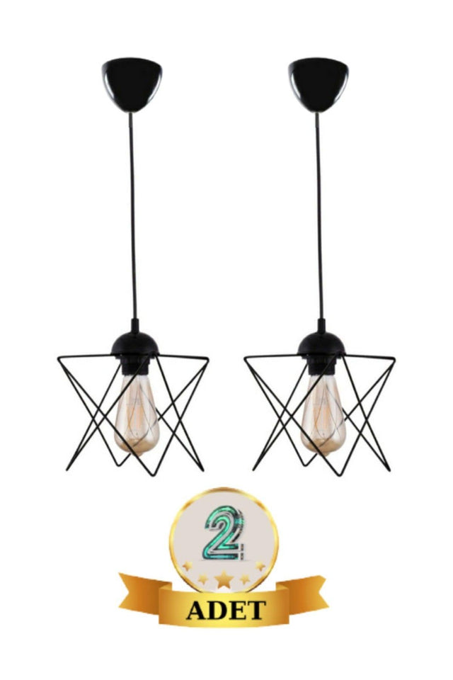 2 Pieces Single Black Pendant Chandelier