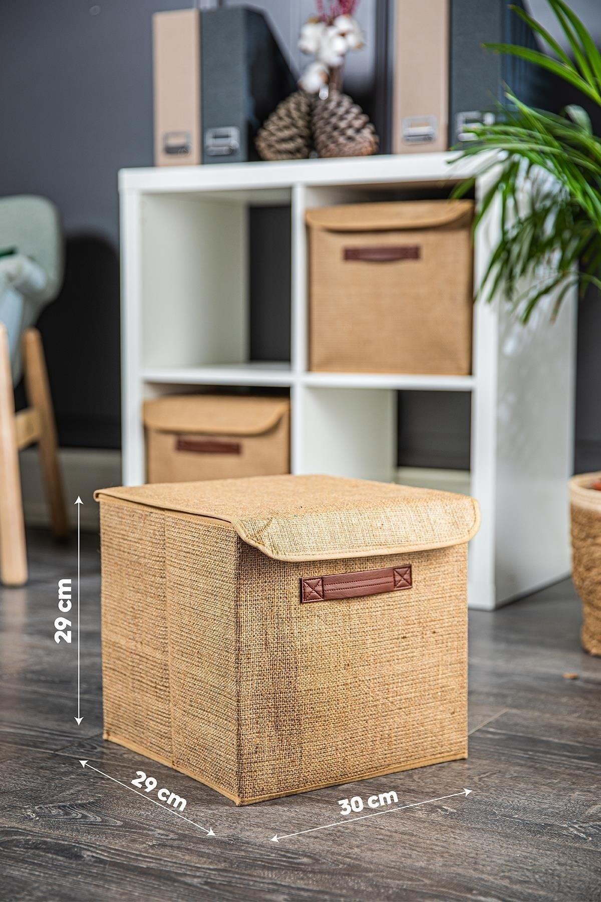 2 Piece Cesi Foldable Jute Box With Lid 30x29x29 Cm - Swordslife