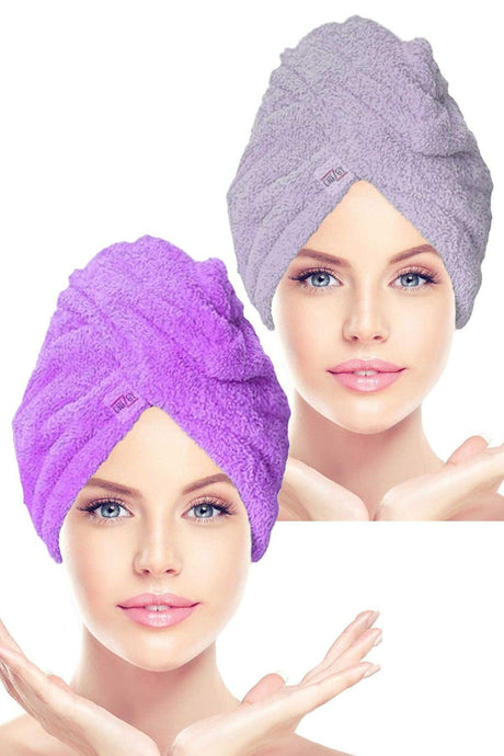 Set of 2 Microfiber Button Hair Towel Hair Cap For Bath Sea And Beach After Pool - Swordslife