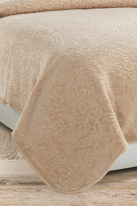 2.8 Kg Embos Printed Pamela Thick Double Blanket 230x240 Cm Cappuccino - Swordslife