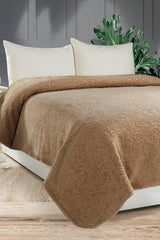 2.8 Kg Embos Printed Pamela Thick Double Blanket 230x240 Cm Brown - Swordslife