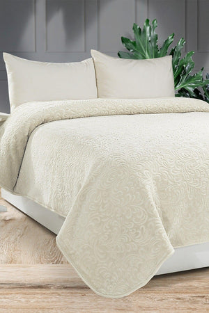 2.8 Kg Embos Printed Pamela Thick Double Blanket 230x240 Cm Cream - Swordslife