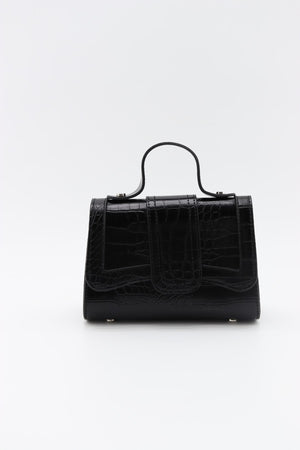Women'S Black Leather Chain Strap Mini Hand And Shoulder Bag