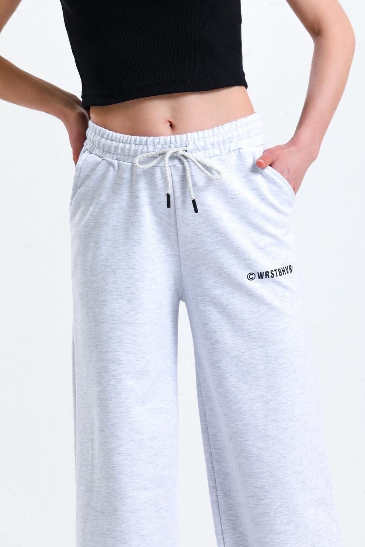 Women's Gray Melage Wide Leg Sweatpants - Swordslife