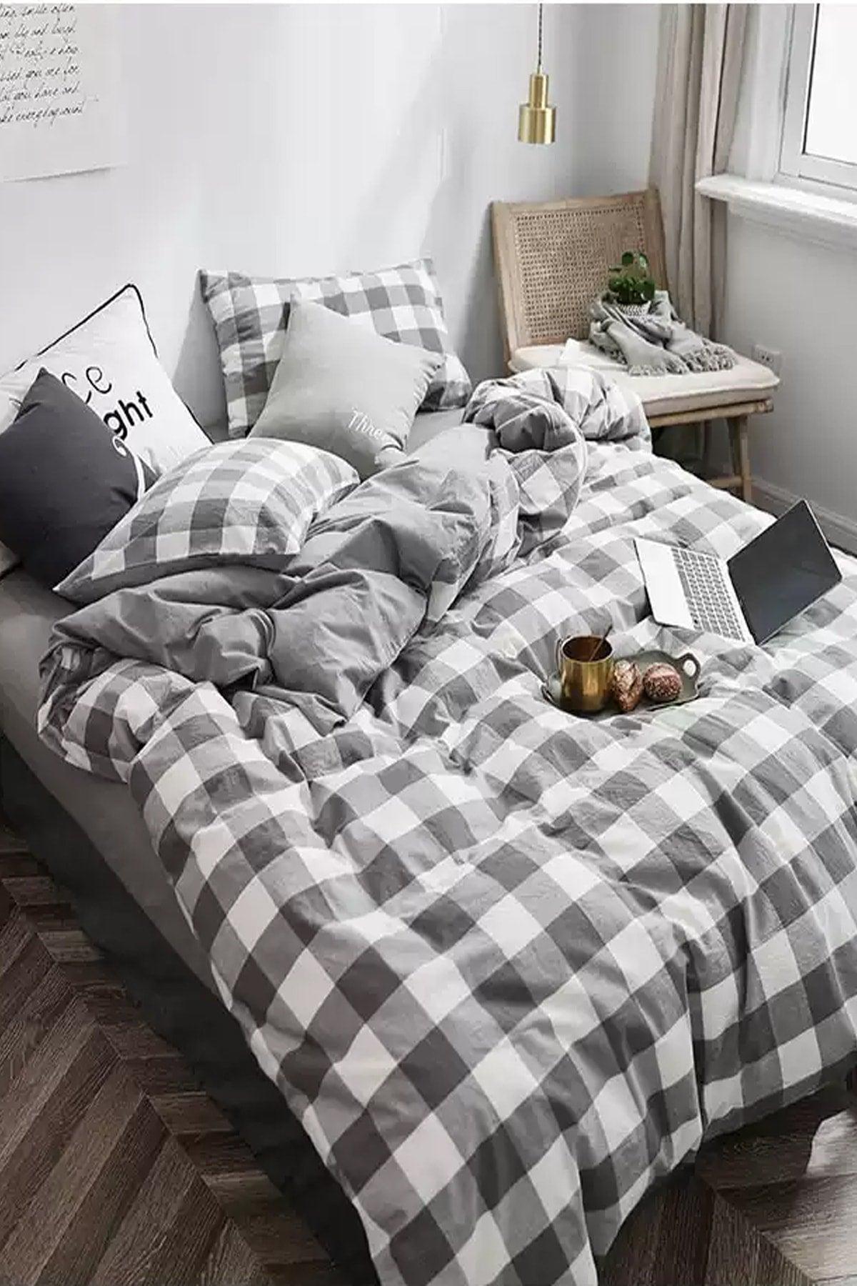 Elastic Bed Linen Duvet Cover Set Double Gingham Large - Swordslife