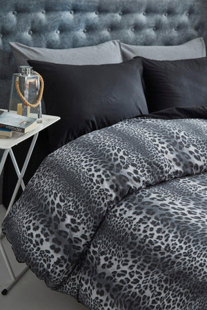 Leopard Black Cotton Single Duvet Cover Set - Swordslife