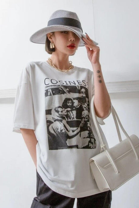 Women's White Cosiness Printed Oversize T-shirt - Swordslife