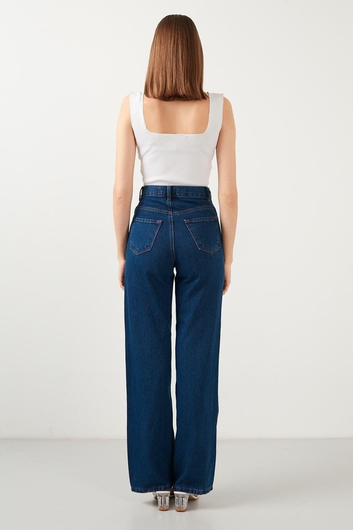 Mellon Dark Blue High Waist Wide Leg Lycra Soft Denim Trousers - Swordslife