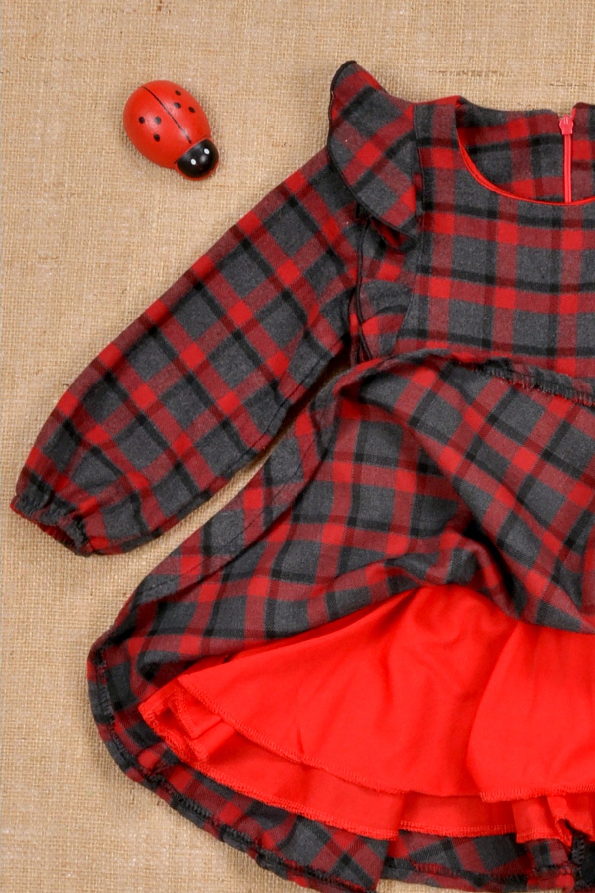 Lined, Belted, Plaid, Keychain Detailed Flannel Dress 2-5 Years