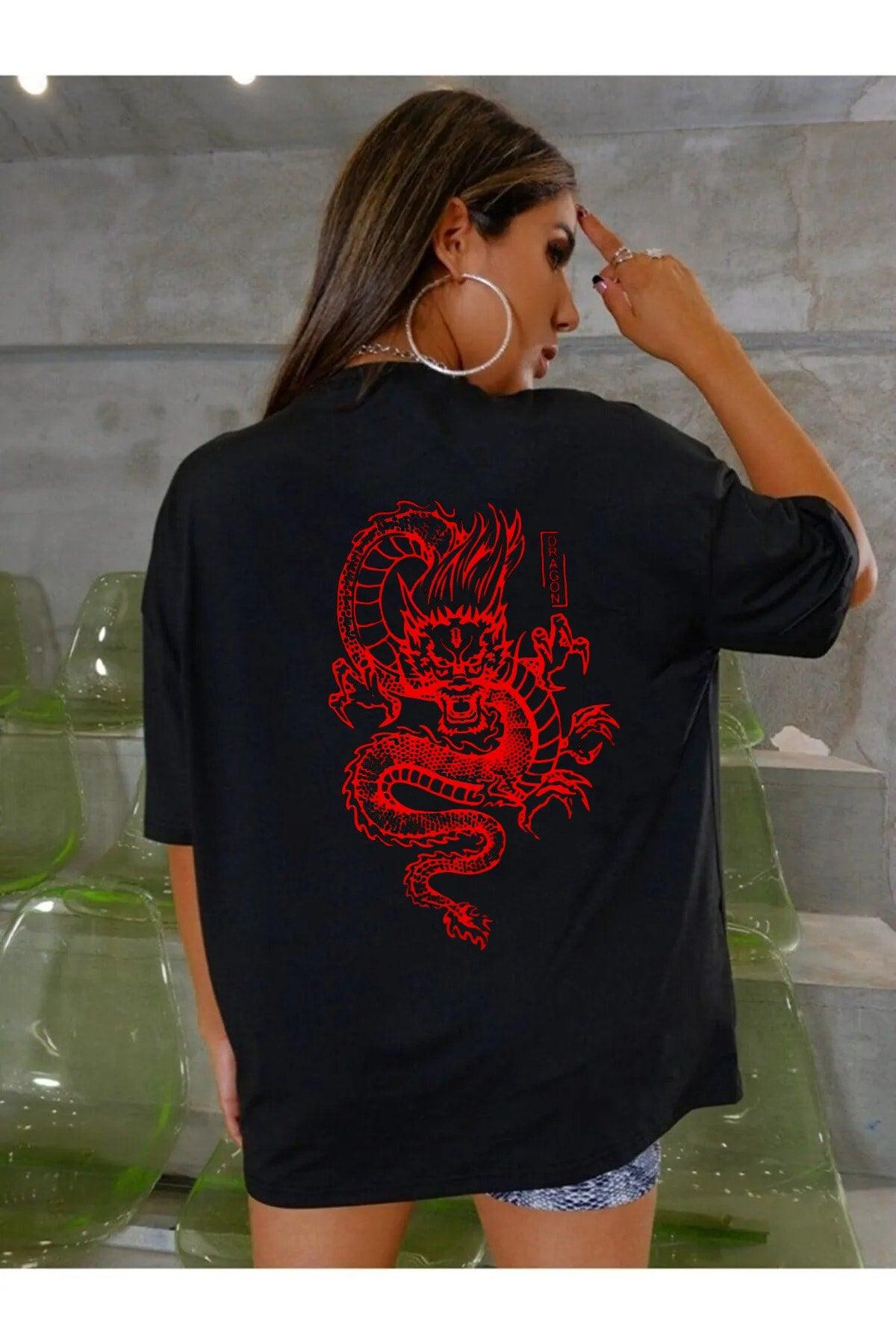 Unisex Oversize Red Lucky Dragon T-shirt - Swordslife