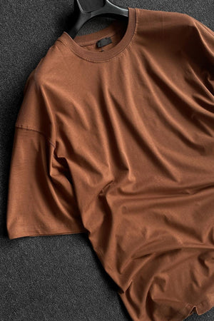 Men'S Brown 2 Thread Basic Oversize T-Shirt