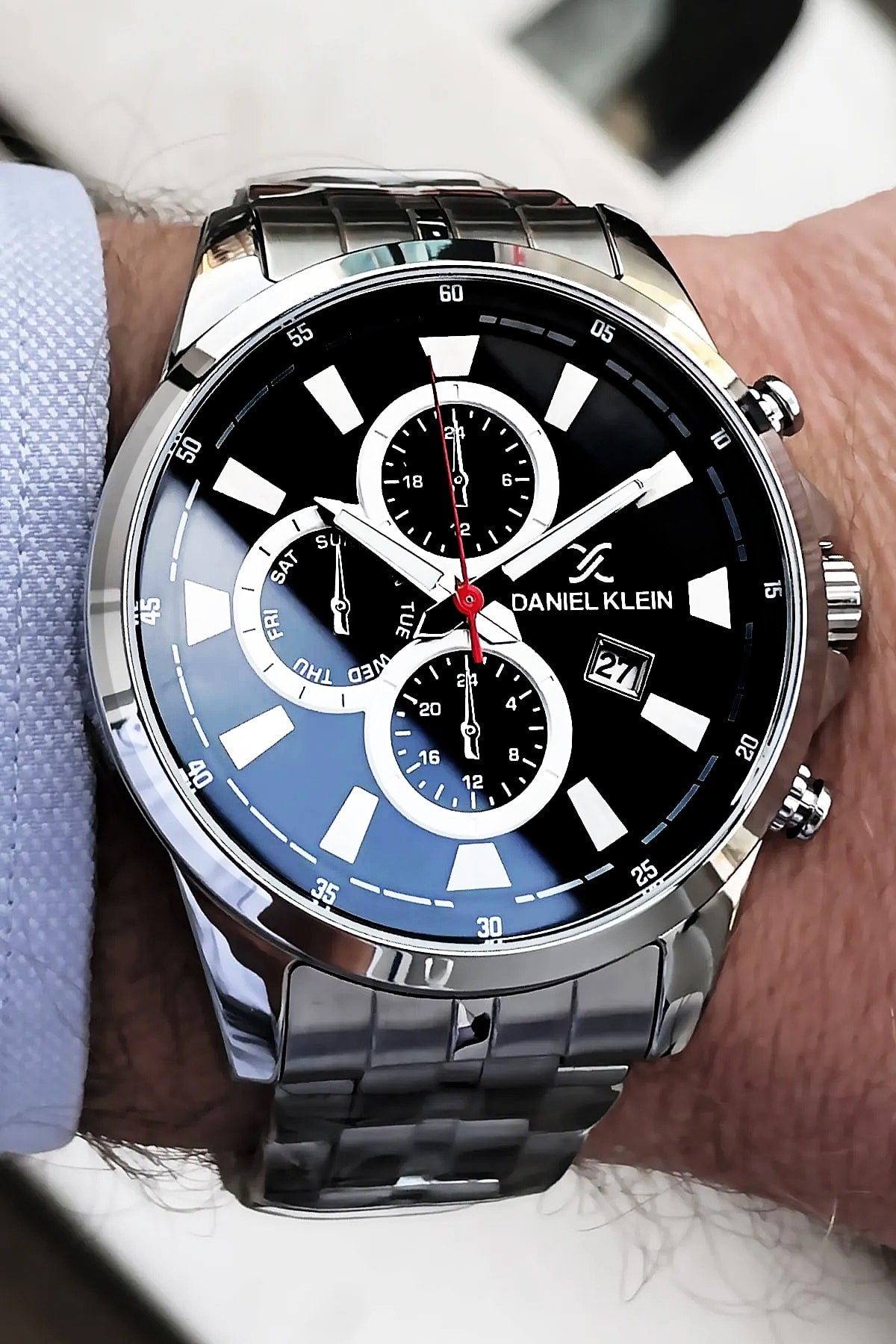 Men'S Wristwatch 3 Atm Waterproof Silver Color Steel Band + Natural Stone Bracelet Elg889 Wlg641