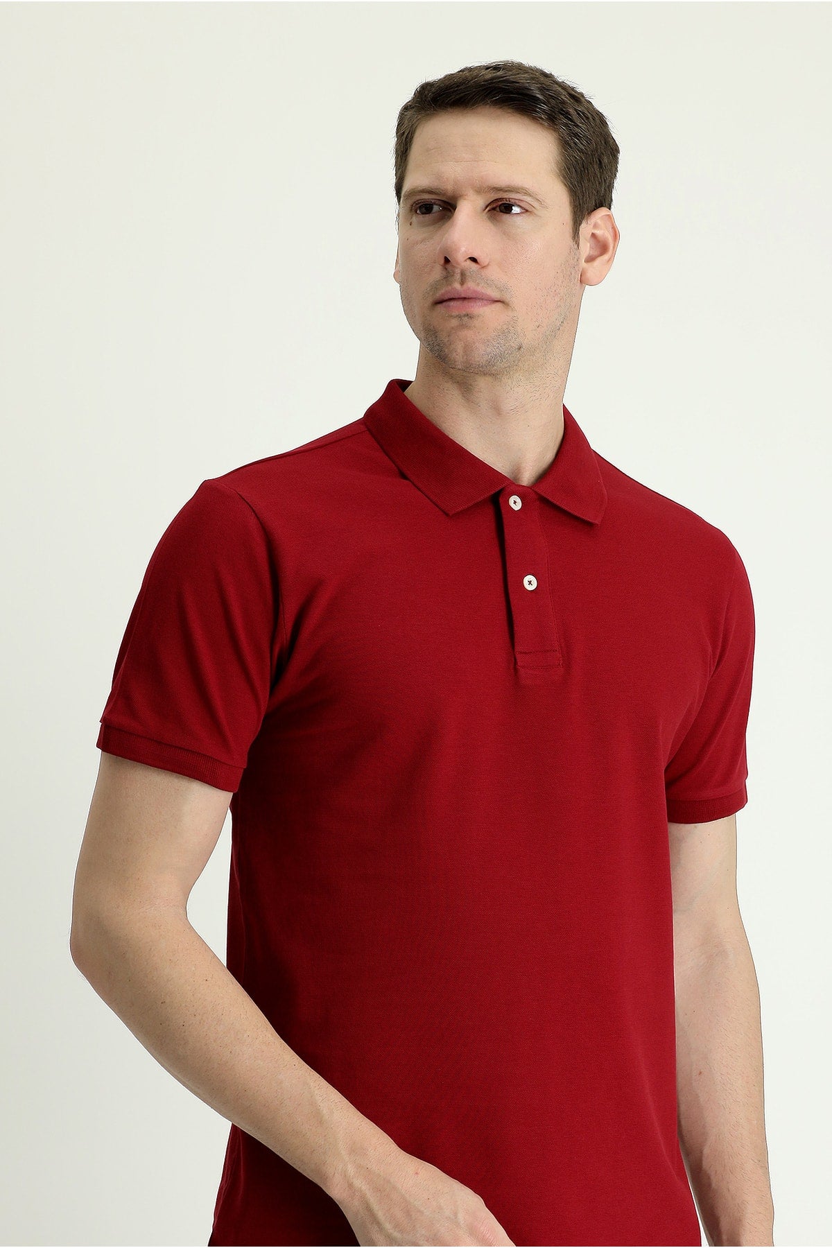 Men's Dark Red Polo Collar Slim Fit Embroidered T-Shirt