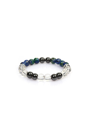 Certified Natural Stone Stress Charm Bracelet (Azurite, Hematite, Crystal Quartz Stone Natural Stone Bracelet)