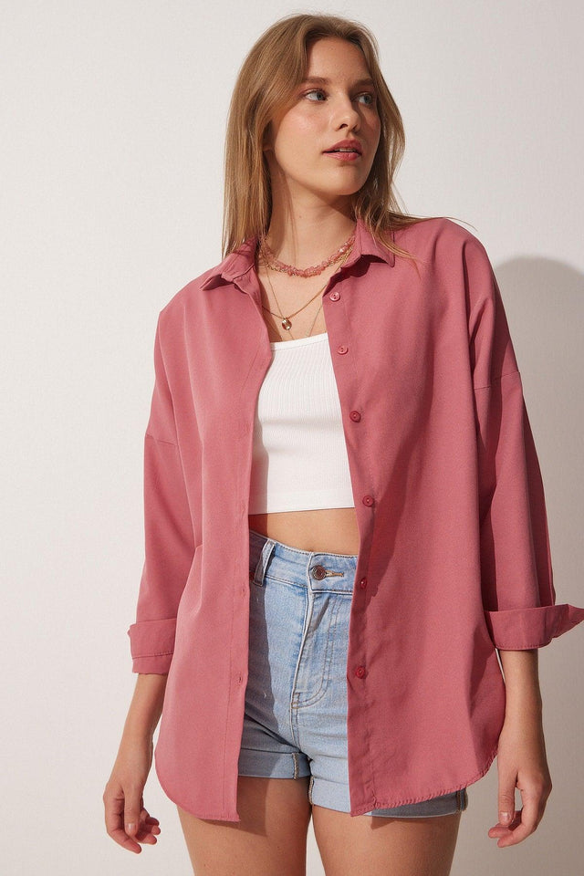 Women's Dark Rose Dry Oversize Long Basic Shirt DD00842 - Swordslife