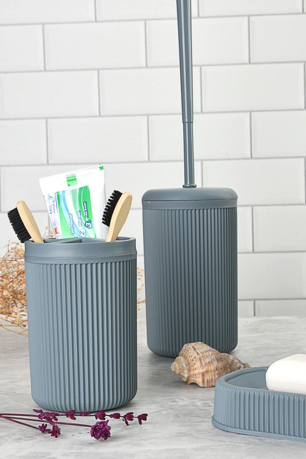 Gray Striped Bathroom Set of 5 - Swordslife