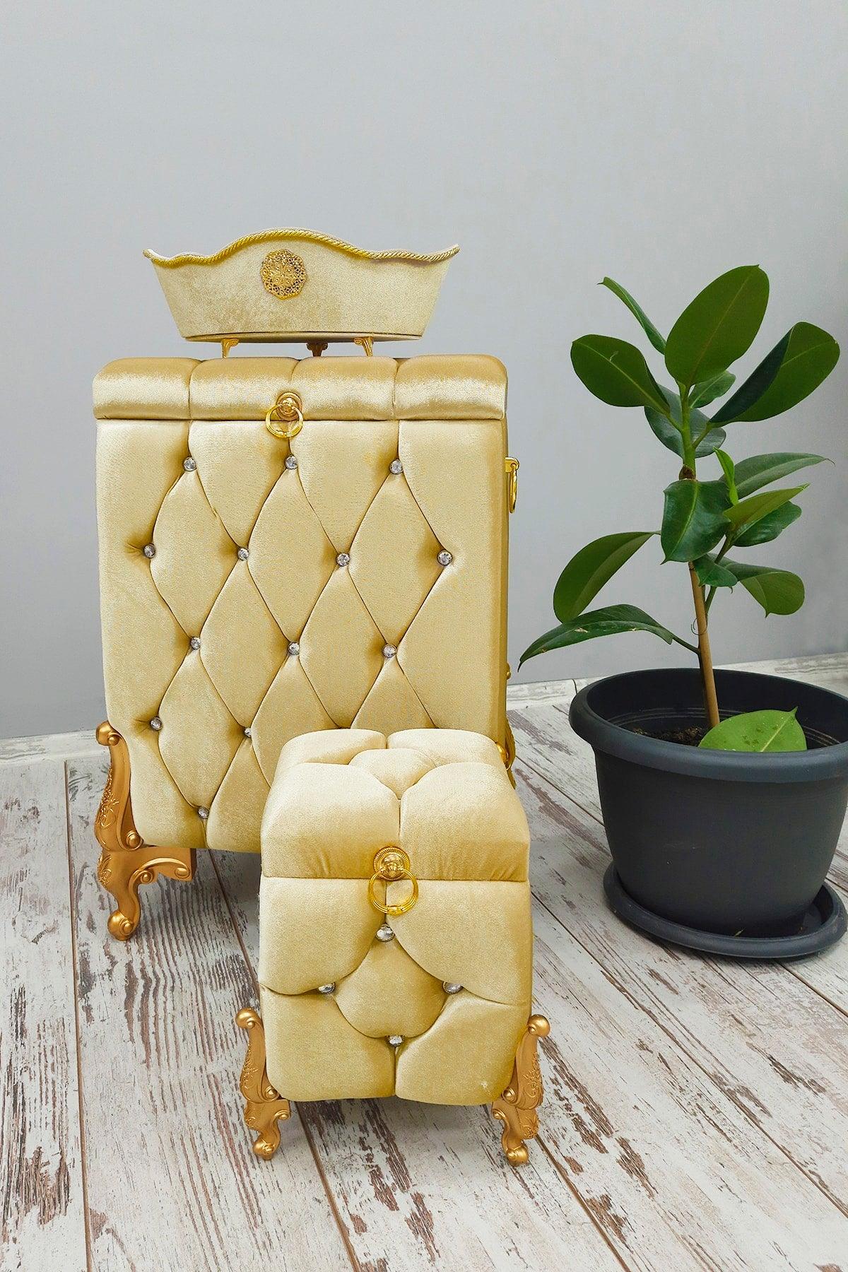 Quilted Gold 3-Piece Bathroom Set Laundry Basket Set Mdf Dirty Basket Set - Swordslife