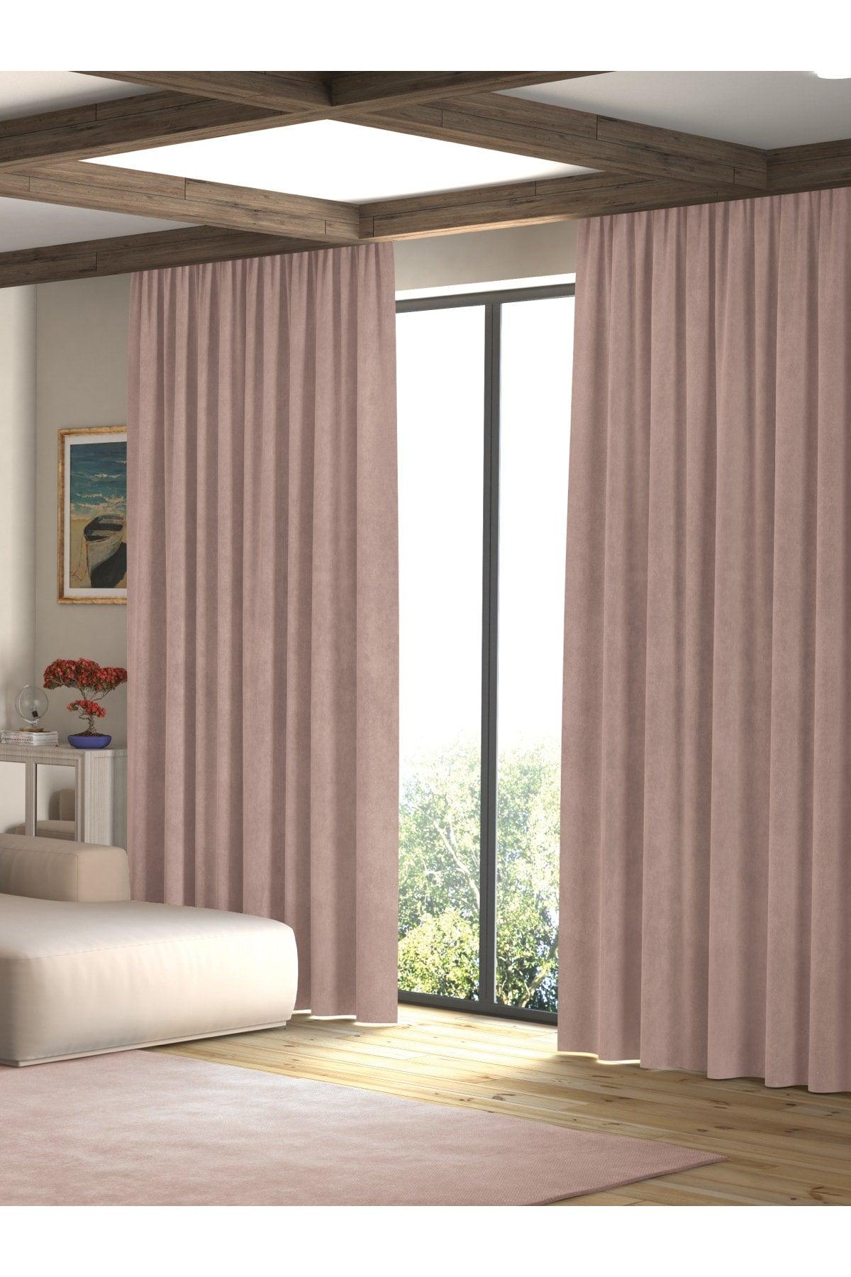 Velvet Textured Powder Color Island Backdrop Curtain Extraforward Pleated - Swordslife