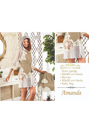 Amanda Kappuccino Ladies French Lace Dowry Bridal Bath Honeymoon Bathrobe Set - Swordslife