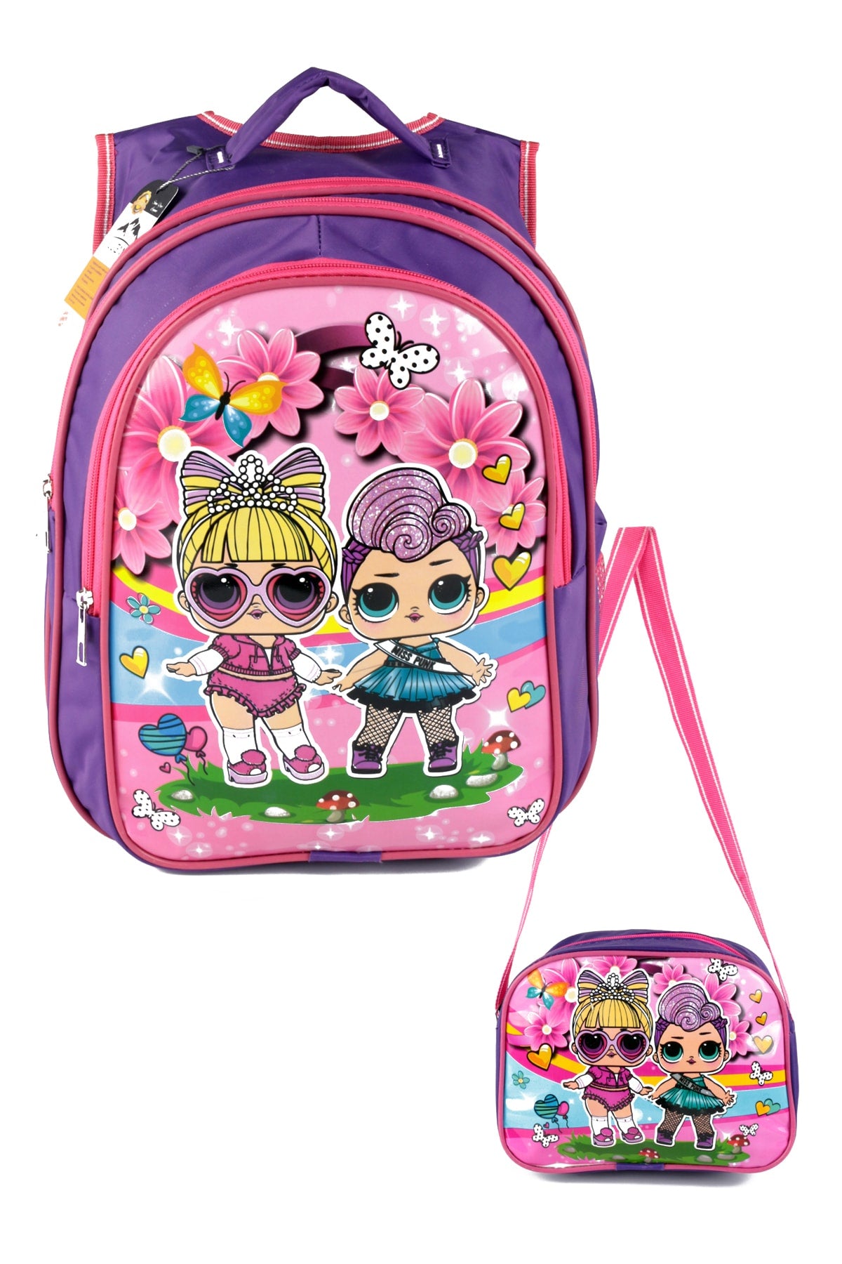 Middle School Primary School Bag And Lunch Box 3 Pockets Pad Purple