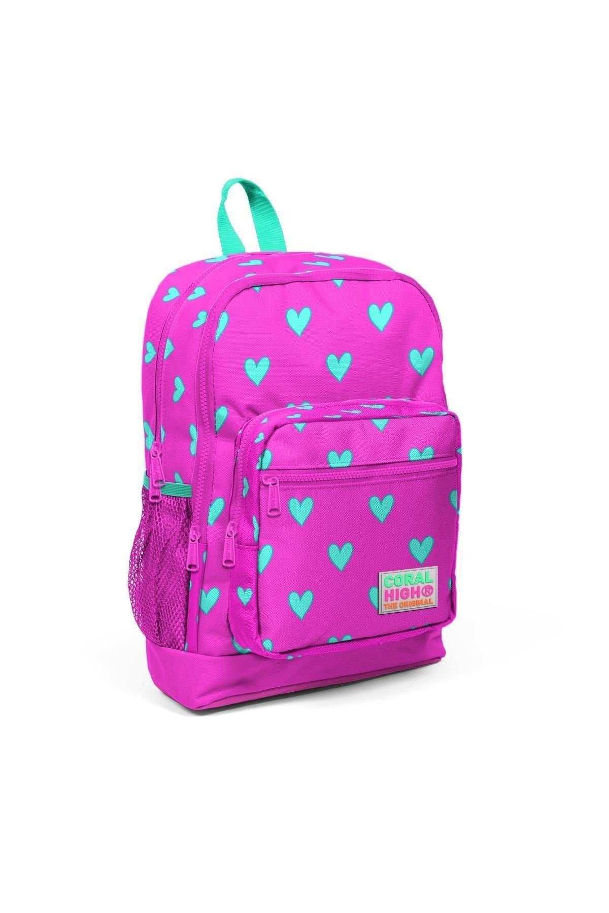 Kids Neon Pink Water Green Heart Patterned Usb 3 Pcs School Bag Set Set0123277