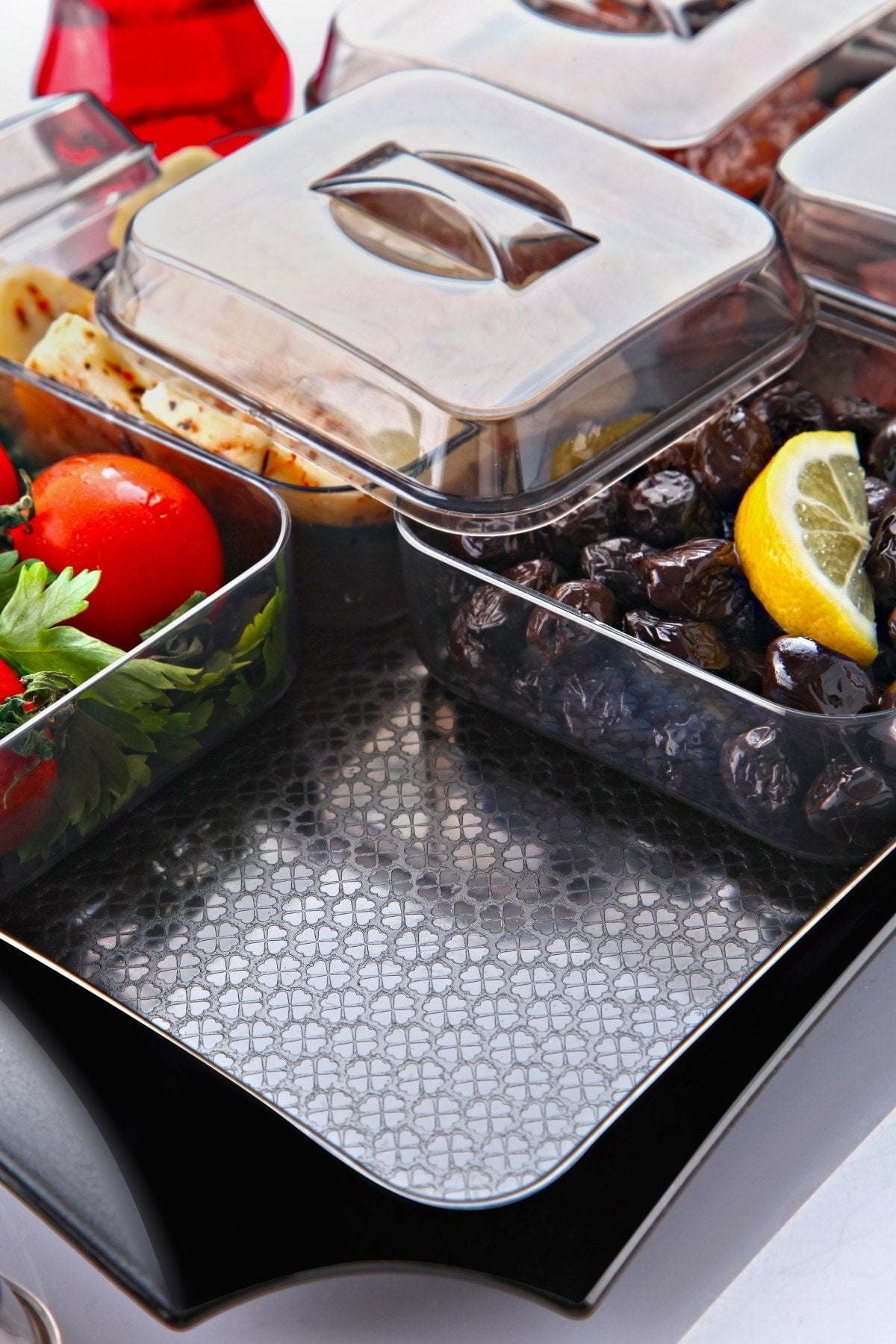 6-Piece Large Tray Square Compartment Covered Breakfast Set - Breakfast Set With Ready Tray