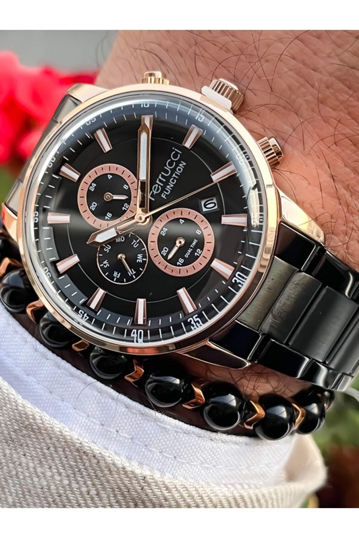 Functions Active Black Men'S Wristwatch + Bracelet Gifted