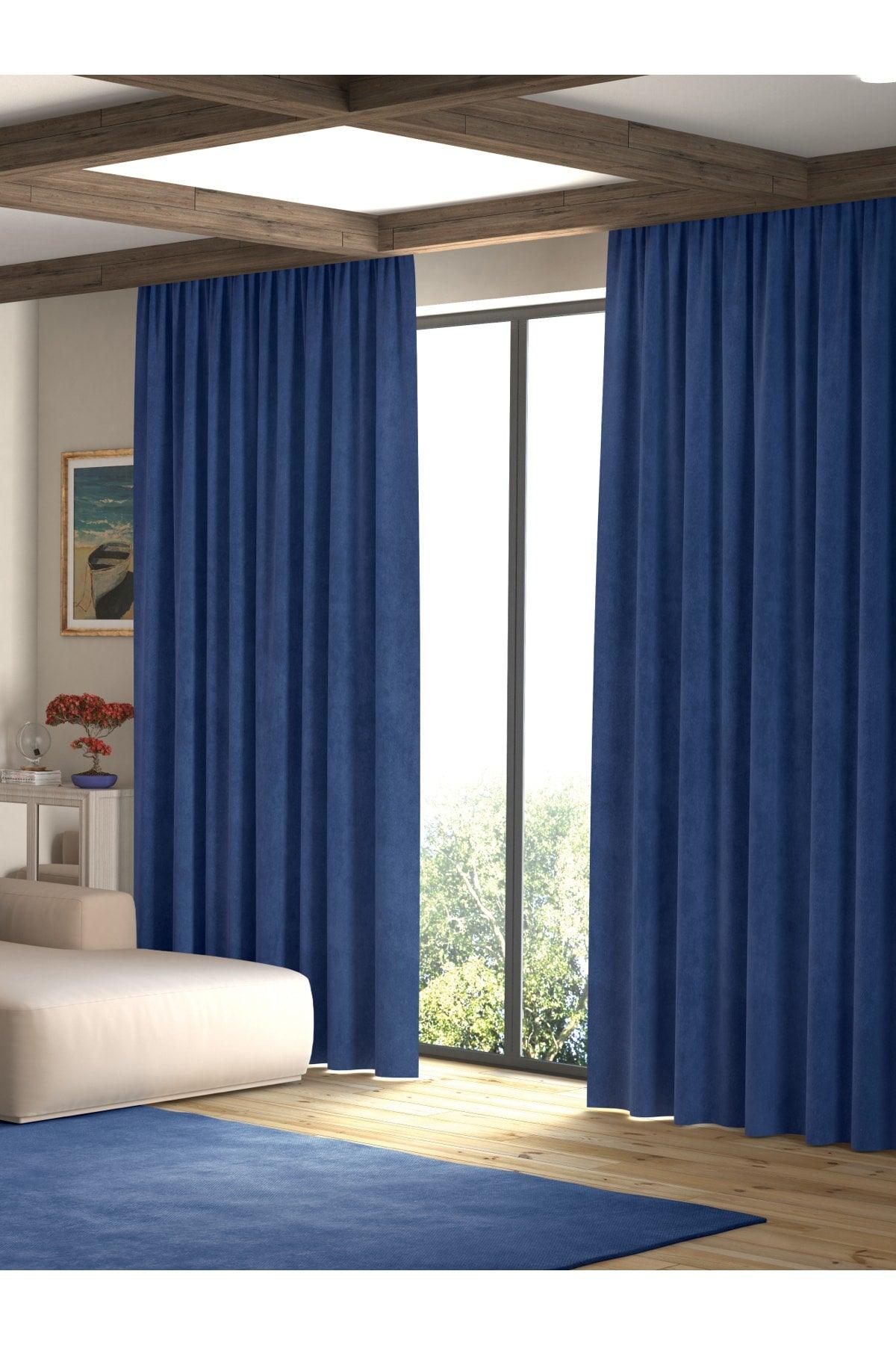 Velvet Textured Gulf Blue Island Backdrop Curtain Extraforward Pleated - Swordslife