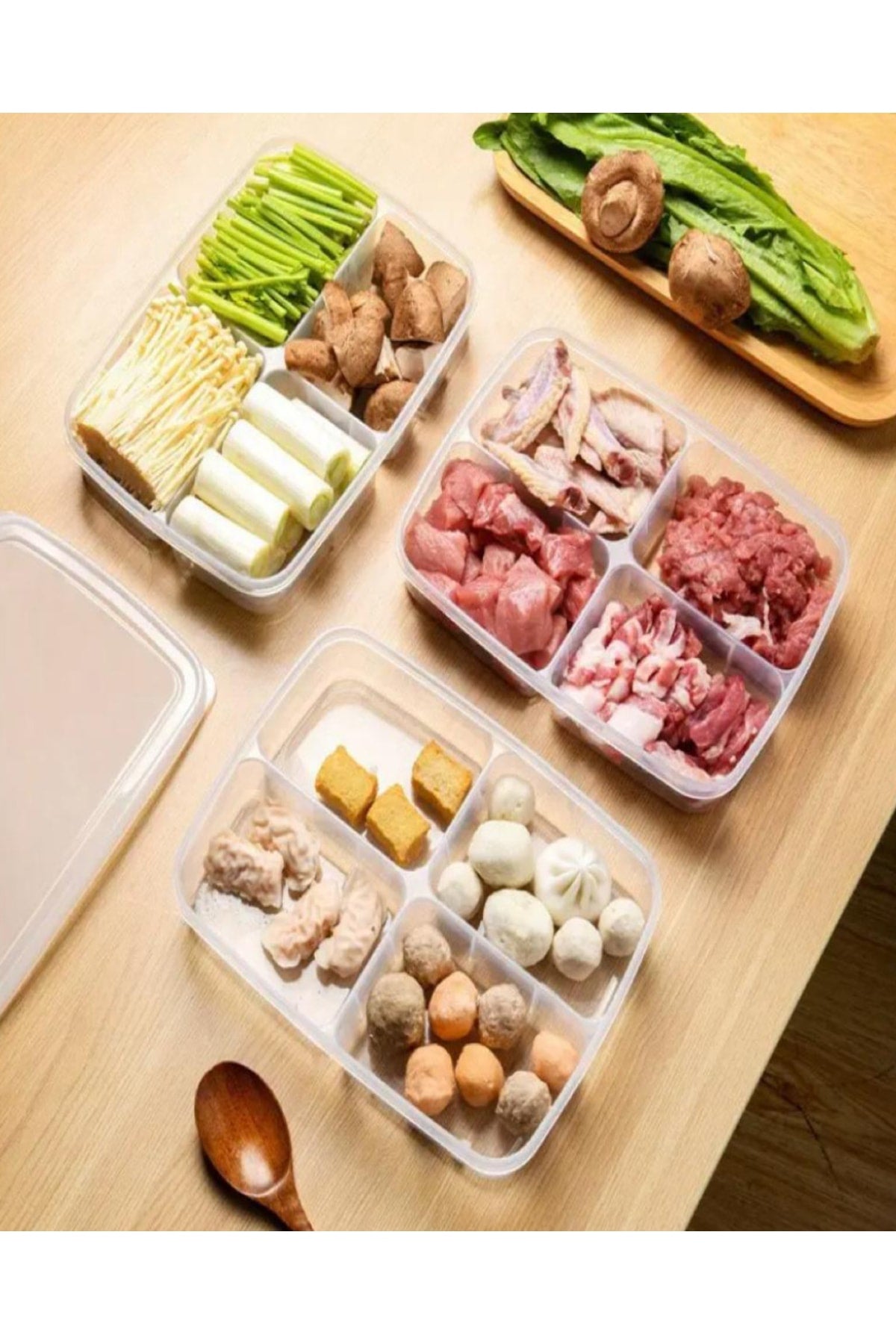 6 Pieces 4 Compartments Meal Vegetable Storage Container Legumes Peas Corn Refrigerator Storage Box