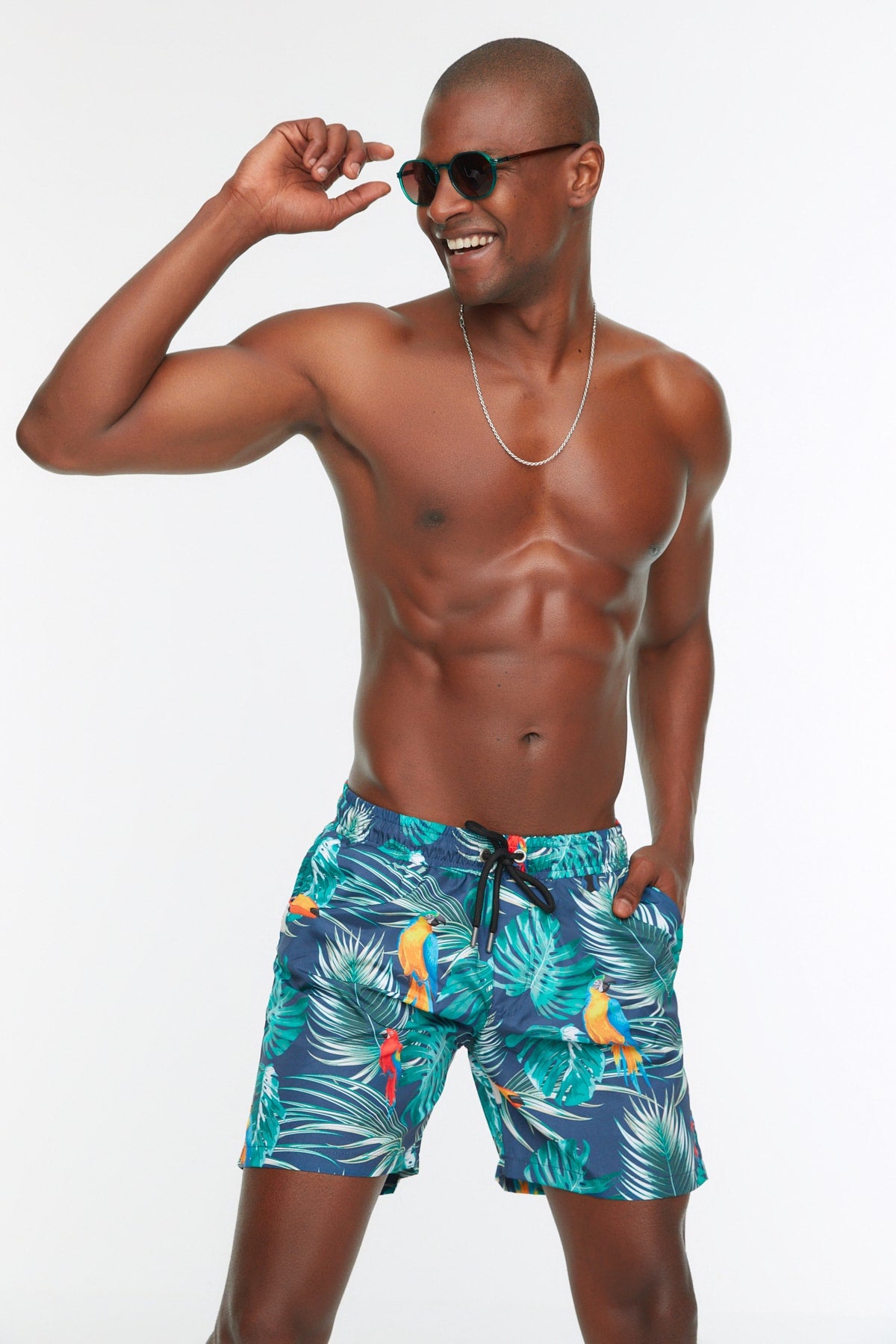 Multicolored Men'S Tropical Printed Standard Swimwear Marine Shorts