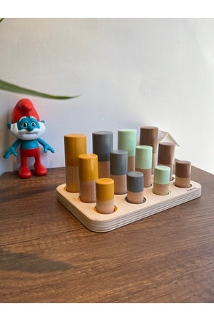 Montessori Cylinders With Matching Table, Color And Size Matching Wooden Toy