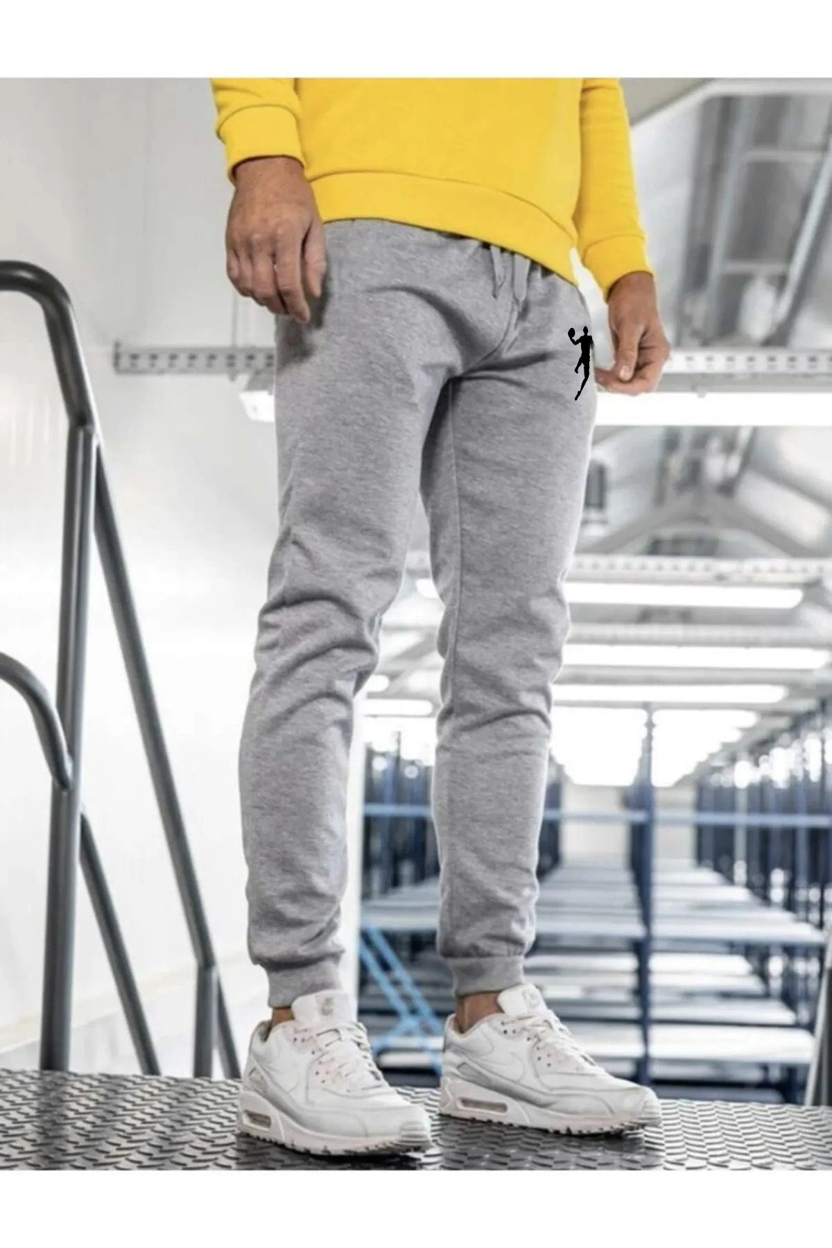 Men'S Gray Sweatpants Slim Fit Slim Fit Jogger Two Thread Printed 01