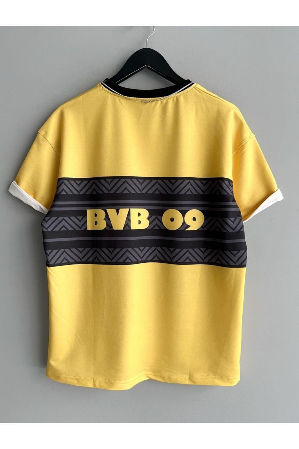 Black Sokak Men'S Yellow Black Dordmund Oversize Crew Neck Tshirt