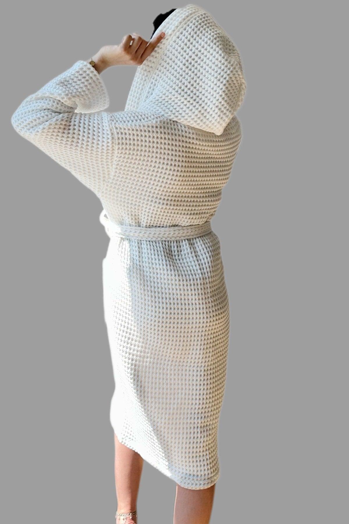 Waffle 100% Cotton Unisex Bathrobe White - S/m - Swordslife