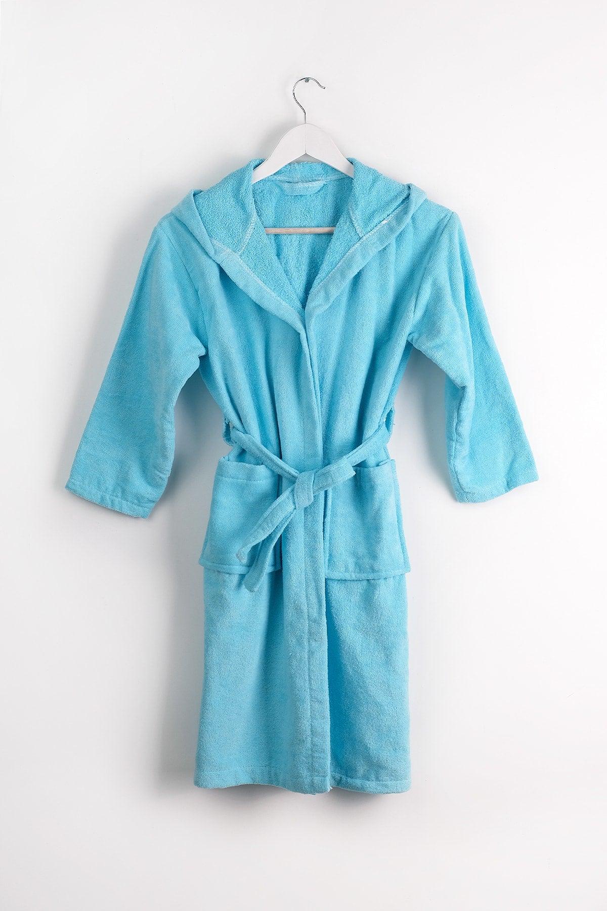 100% Cotton Hooded Velvet Turquoise Teen Robe / Waitress Size - Swordslife