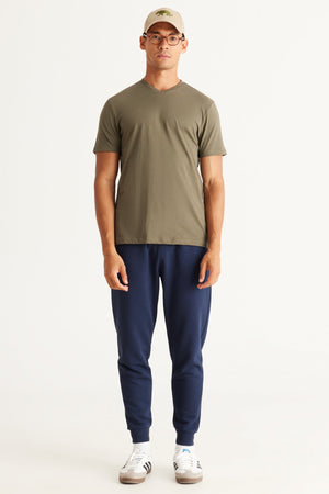 Men'S Khaki Slim Fit Slim Fit 100% Cotton V-Neck Short Sleeved T-Shirt