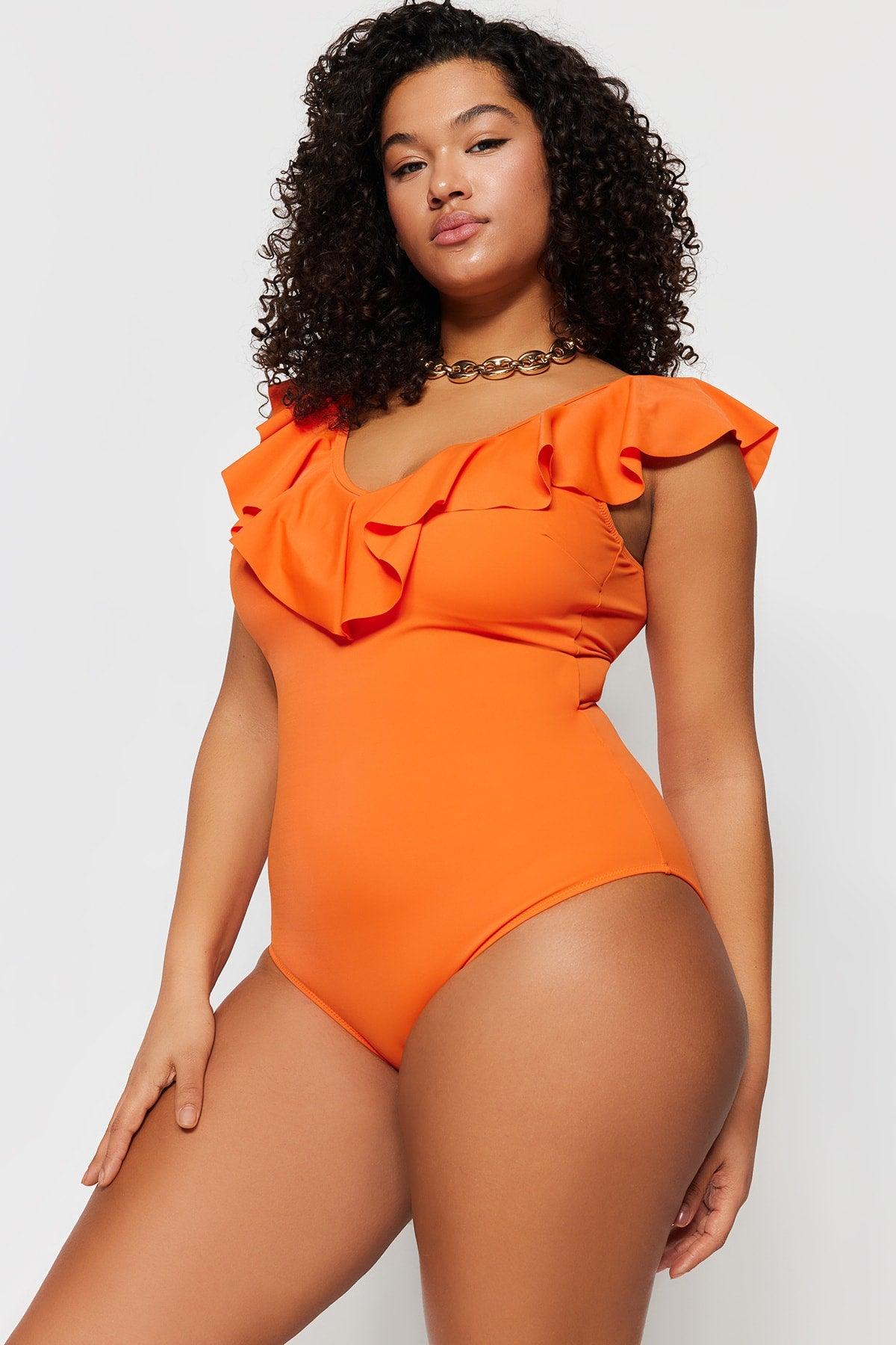 Orange Frill Detailed Swimsuit TBBSS22MA0299 - Swordslife