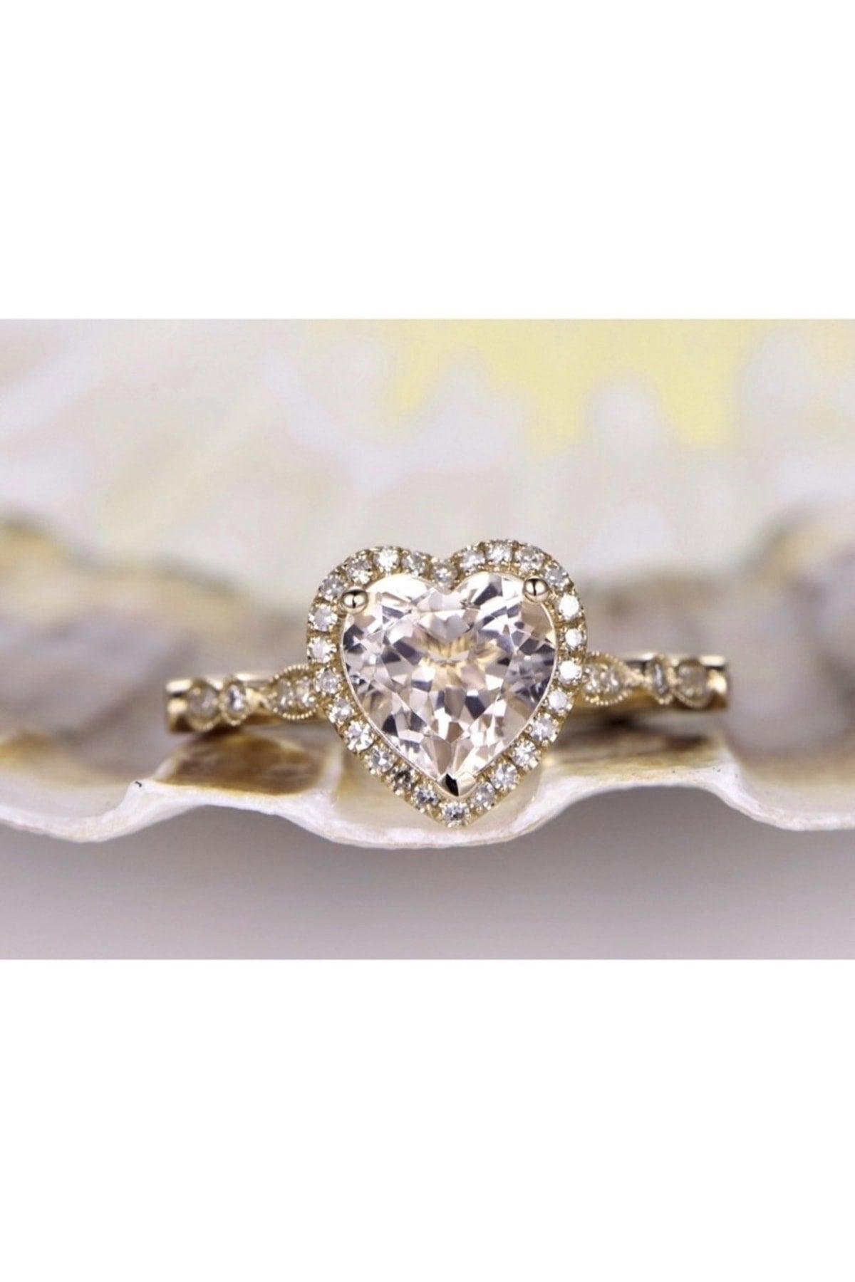Gold Color Heart Shape Lovely Zircon Ring Adjustable Fits Any Finger - Swordslife