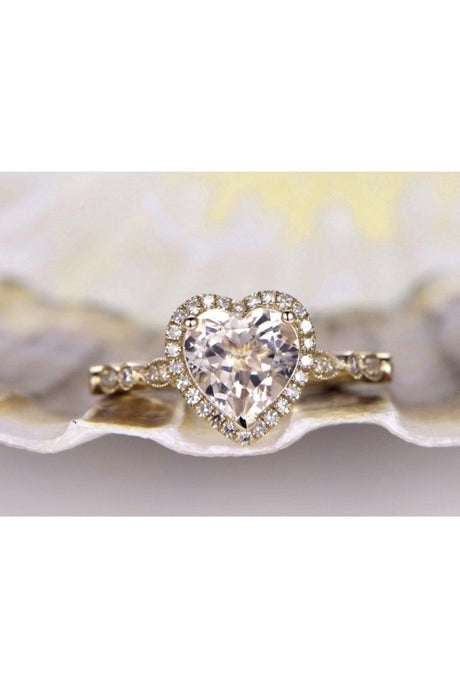 Gold Color Heart Shape Lovely Zircon Ring Adjustable Fits Any Finger - Swordslife