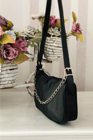 Black Thin Chain Baguette Women'S Bag