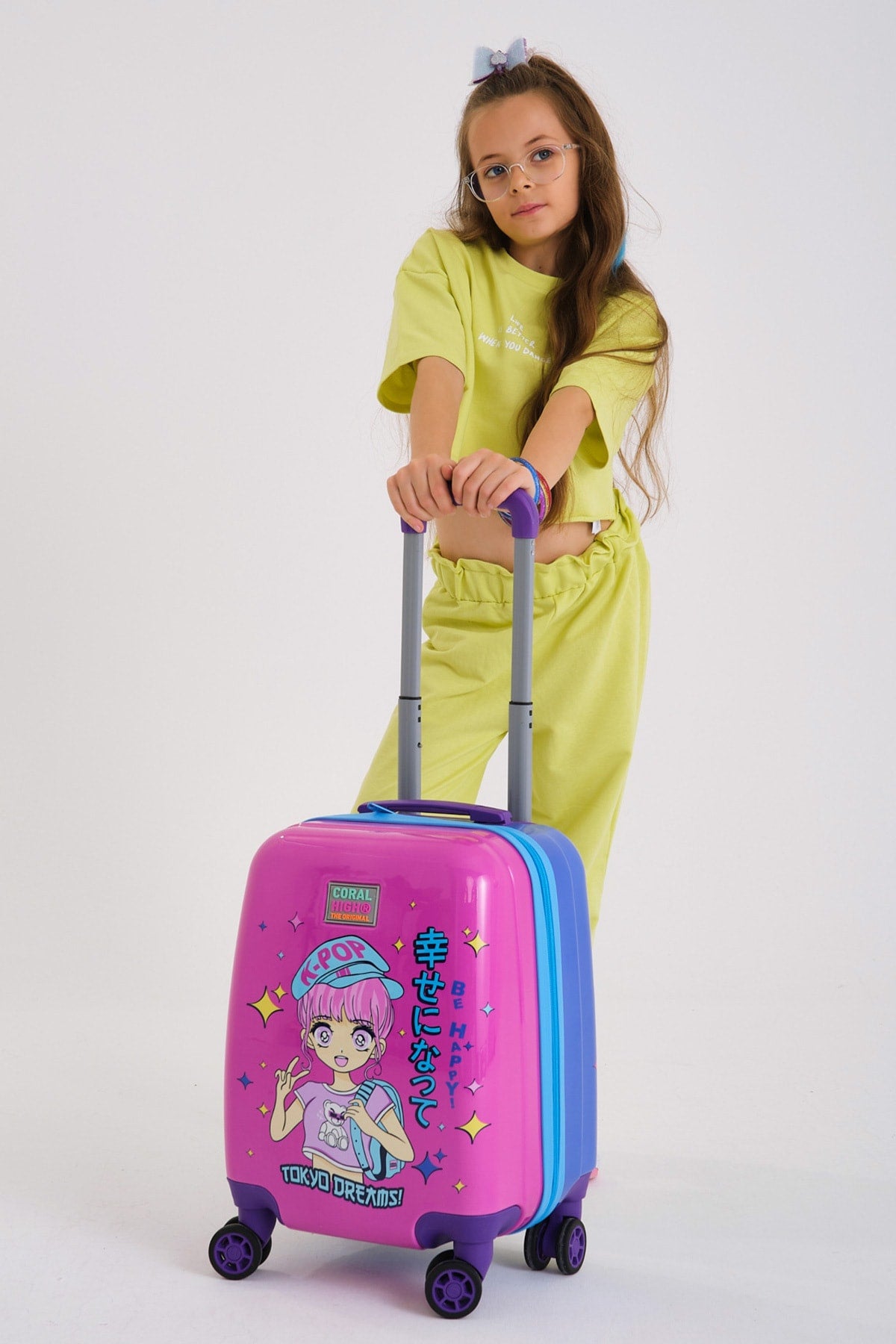 Kids Purple Pink Blue K-Pop Patterned Kids Suitcase 16727