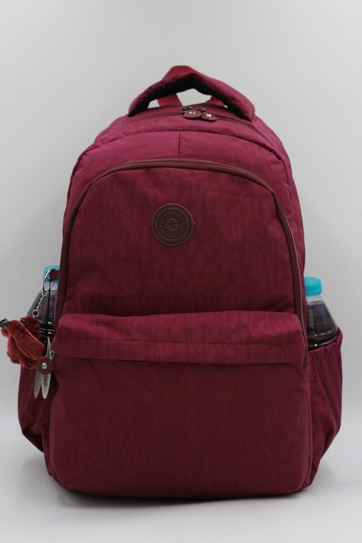 Crinkil Fabric Unisex Claret Red School Backpack 2200